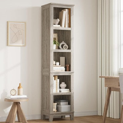 5-Tier Narrow Bookshelf - 71.3" Tall Bookcase Open Adjustable Storage Shelf, Rustic Vintage Wooden Bookshelves