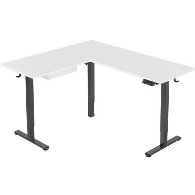 L Shaped Standing Desk - Large Electric Corner Standing Desk, Height Adjustable L Standing Desk, Black Frame, White Tabletop