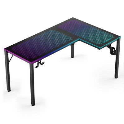 GTG-L60, 60"x23" L Shaped Glass Desktop Gaming Desk,Black,48.54" D x 60'' W x 30" H