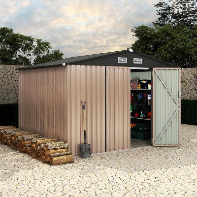 8x10 FT Metal Storage Shed Outdoor with Lockable Door & Air Vent - Galvanized Steel Tool Shed Kit for Backyard, Garden, Patio,Lawn