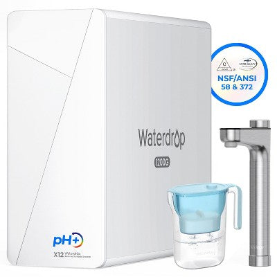Waterdrop X12 Alkaline Mineral Reverse Osmosis System, NSF/ANSI 58 and 372 Certified, 1200 GPD, 11-Stage,Extra 1 Pitcher 7 Cup Capacity (Blue)