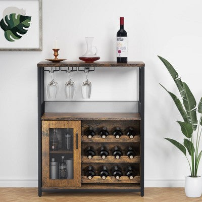 3-Tier Wine Bar Cabinet with Detachable Wine Rack and Drawer, Industrial Sideboard and Buffet Cabinet