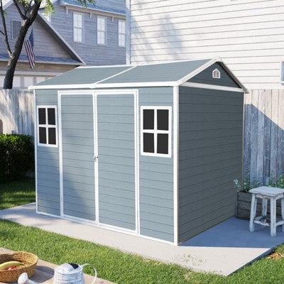 Outdoor Storage Shed with Durable Resin, All-Weather Tool House, Floor, Windows, Lockable Doors for Garden, Patio, Backyard Storage