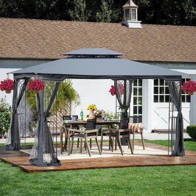 Sevobal Patio Umbrellas Outdoor Patio Gazebo Canopy Tent With Ventilated Double Roof For Lawn, Garden, Backyard And Deck, Gray, 165"*120"*108"