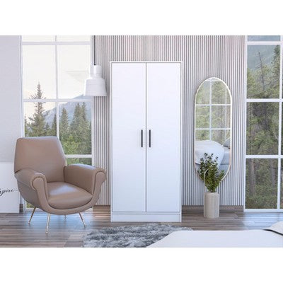 CAVINAS 2-Door Bedroom Armoires,Armoire Wardrobe Closet with Hanging Rod,Bottom Drawer,2 Shelves,Storage Armoire for Bedroom,Dressing Room,Apartment