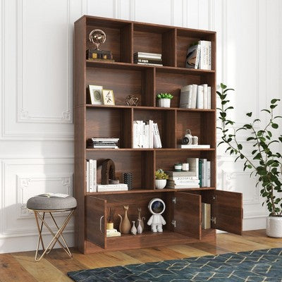 CAVINAS 70.87" Bookshelf with 2 Drawers/3 Doors,4-Tier Open Shelf Bookcase with/without Storage Cabinet,Modern Book Shelves for Living Room,Office