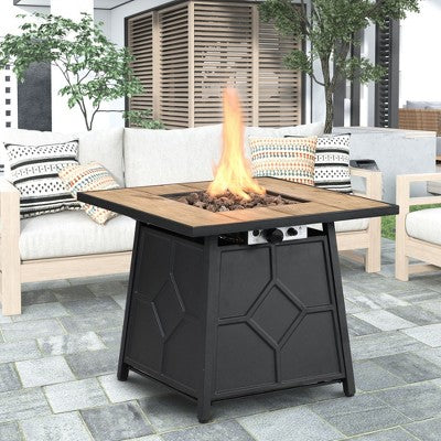 Kumasinova 28" Square Propane Fire Pit Table for Patio and Backyard,40000 BTU Auto-Iginition Gas Firepit Platform with Waterproof Cover