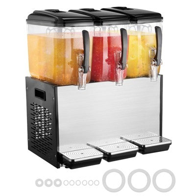 VEVOR Commercial Beverage Dispenser, 3 Tanks 12 L / 12.7 QT Per Tank Juice Dispenser, 370W Stainless Steel Ice Tea Drink Machine