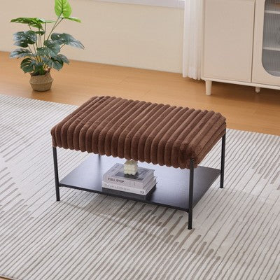 TUYOHW 2-Tier Round Coffee Table Ottoman,30.7" Fluffy Faux Fur Storage Footstool for Living Room,Elegant Center Table with 275lbs Capacity
