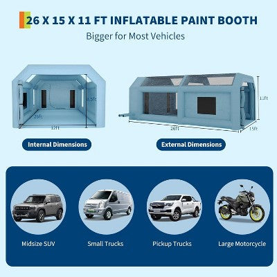 Inflatable Paint Booth with Dual Blowers, Large Spray Booth Tent for Car Painting, Motorcycle, Garage Furniture & DIY Parts, Blue