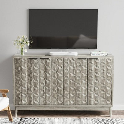 CAVINAS Sideboard Cabinet,Buffet Cabinet with 4 Doors,Triangular Panels,Adjustable Shelves,Accent Cabinet for Kitchen,Dining,Living,Hallway
