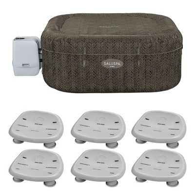 Bestway SaluSpa AirJet Inflatable Square Hot Tub with Set of 6 Underwater Non Slip Pool and Spa Seat with Adjustable Legs, Gray