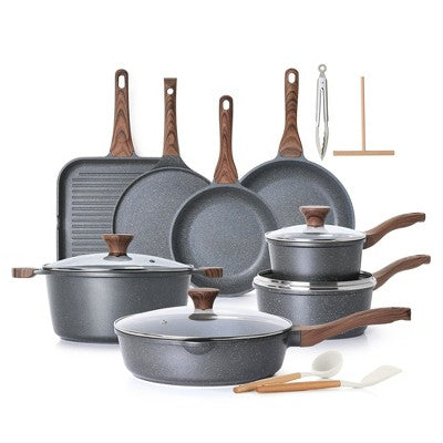 Aoibox 23-Piece Nonstick Cookware Set with Swiss Granite Coating, Healthy Kitchen Cooking Set, Stay-Cool Handles, Induction Compatible