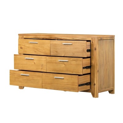 KIGFTSOD Farmhouse 6 Drawers Dresser for Bedroom,Natural Wood+Brown