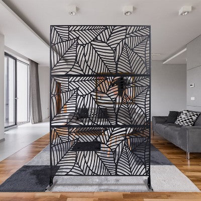 Okak Freestanding Decorative Privacy Screen, Outdoor Privacy Screen with Metal Frame, Patio Privacy Panels for Indoor or Outdoor Use, Black