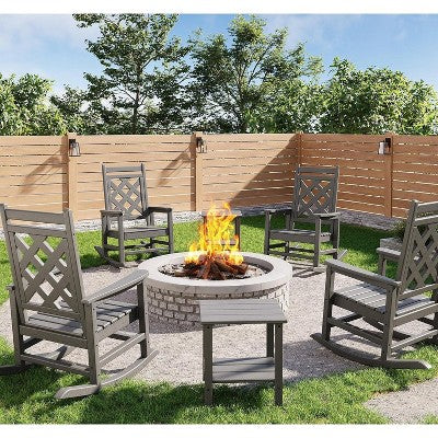 coucheta Oversized Rocking Chair Outdoor Set of 4 with 2 Side Table，HDPE Adirondack Rocking Chair, Weather Resistant for Deck, Patio, Pool, Backyard