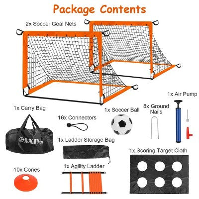Kids Soccer Goals Set For Backyard Portable Soccer Training Equipment with Ball Pump Cones Agility Ladder Target Carry Bag For Toddler Age 3+