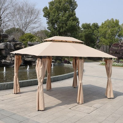 Sevobal Patio Umbrellas Outdoor Patio Gazebo Canopy Tent With Ventilated Double Roof And Mosquito Net, Brown, 157.48"*118"*108.66"