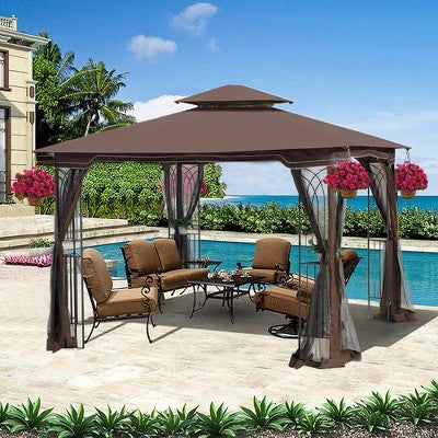 Sevobal Patio Umbrellas Outdoor Patio Gazebo Canopy Tent With Ventilated Double Roof And Mosquito Net, Suitable For Lawn, Brown, 117"*117"*108.7"