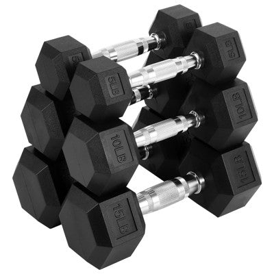 Hex Dumbbell 60 Lb Set, Rubber Encased Exercise & Fitness Dumbbells for Home Gym, Weights Dumbbells Set, Hand Weights（5Lbs x 2+10Lbs x 2+15Lbs x 2）