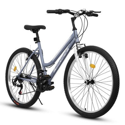 Okak 24/26IN Mountain Bike with Carbon Steel Frame, Adult Bike with 21-Speed System and Dual V-Brake, Kids Dirt Bike for Adult and Teens
