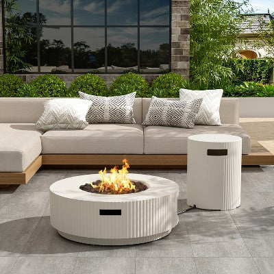 Christopher Knight Home Elisha Outdoor 40,000 BTU Lightweight Concrete Fire Pit Table with Tank Holder and Lid