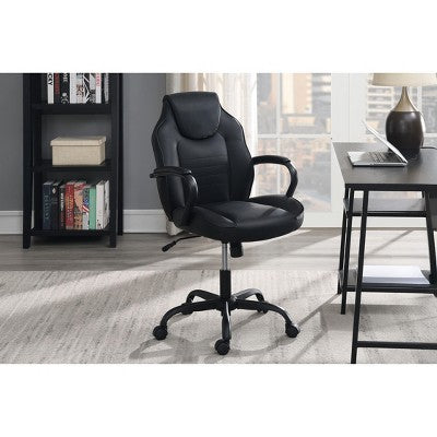 Sapphtopaz Modern Office Chair with Wheels & Armrest Adjustable Height PU Upholstered Gaming Chair with Metal Base Computer Chair for Home Office