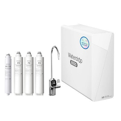 Waterdrop X8-Basic Reverse Osmosis System, NSF/ANSI 58 and 372 Certified, 800 GPD Tankless, 9-Stage,Extra 3 F2 Filter and 1 F1G Filter(1 Year)