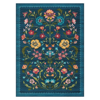 Washable Vintage Floral Living Room Rugs, Soft Large Farmhouse Bedroom Carpet, Non Slip Stain Resistant Floor Cover for Dining Room Kitchen