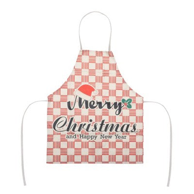 Unique Bargains Christmas Aprons Christmas Celebration in English Santa Hat Linen Red Beige Black Green 21.65"x26.77" 1 Pcs
