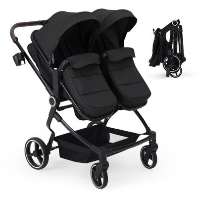 Double Stroller for Twins, Lightweight Foldable Side by Side Baby Stroller with High Seat, Adjustable Canopy & Recline for Infant Toddler