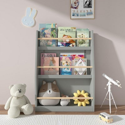 Okak Kid Bookshelf, Storage Shelves with 3 Tiers, Small Bookcase for Books and CDs, Storage Organizer for Living Room, Hallway, Office