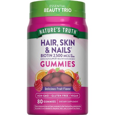 Nature's Truth Hair, Skin & Nails with Biotin Vegan Gummies - Natural Fruit - 80ct