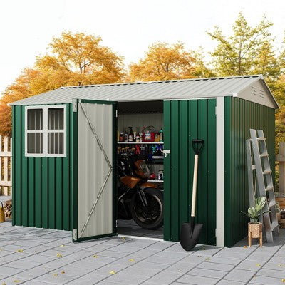 8x10 FT Outdoor Storage Shed, 450CU.T Metal Tool Shed with Clear Window, Large Garden Storage Box with Sloping Roof, for Backyard Garden Patio Lawn