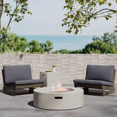Christopher Knight Home Sherwood Outdoor Acacia Wood Club Chairs with Cushions and Circular Fire Pit