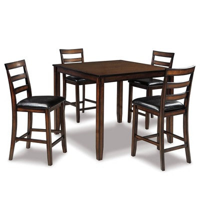 Coviar Counter Height Dining Table Set Brown - Signature Design by Ashley: 5-Piece, Faux Leather Chairs, Wood Frame