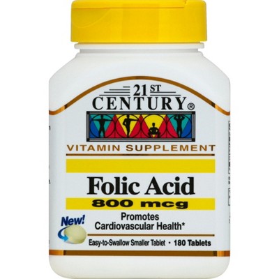 21st Century Folic Acid 800 mcg Tablets Essential Vitamin for Heart, Prenatal & General Wellness Support 180 Count