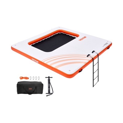 VEVOR Inflatable Floating Dock, 10x10FT Inflatable Dock Platform with 4*7FT Trampoline Mesh Pool, Non-Slip Floating Platform Water Mat