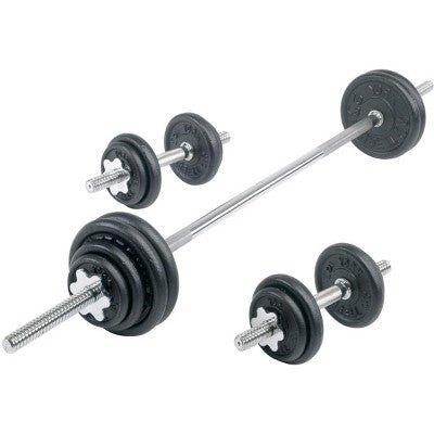 Contour Cast Iron Dumbbell and Barbell Spinlock Set 110 Lb Standard Plate Weight Training Set for Home Gym