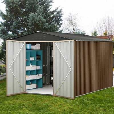 Outdoor Storage Shed, Large Garden Shed,Large Metal Tool Sheds with Sloping Roof and Vents,Updated Reinforced and Lockable Doors Frame Metal Storage