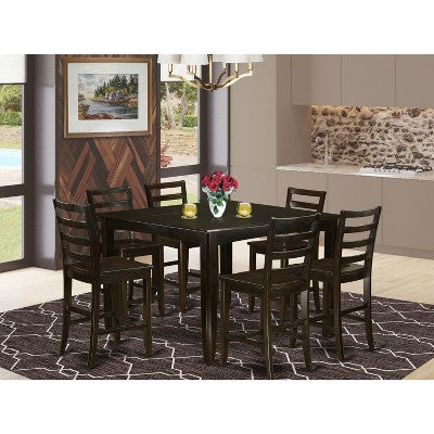 HomeStock Belmont Counter Height Dining Set- Square Counter Height Table And Dining Chairs, Cappuccino