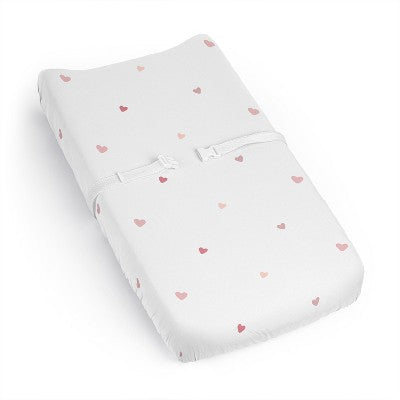Sweet Jojo Designs Girl Changing Pad Sheet Boho Rainbow and Hearts Ivory and Pink
