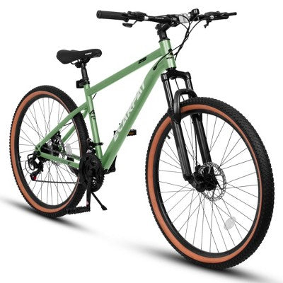 CAVINAS 24/27.5 Inch Mountain Bike with Durable High Carbon Steel Frame, Adult Bike with Disc Brakes, Stylish Brown Edge Tires for Outdoor Exploration