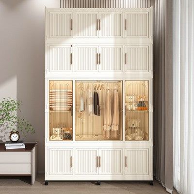 Gulches Portable Wardrobe Closet Storage Organizer for Clothes Dresser,17 Magnetic Doors-17 Cubes&1 Hanging Rod,6 pcs hangers