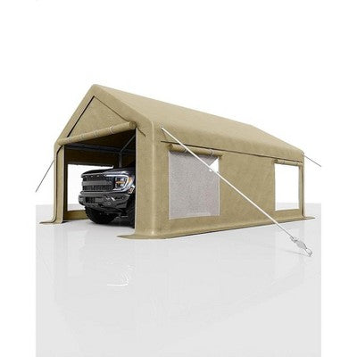 Heavy Duty Portable Carport Garage, 260 Sq Ft Outdoor Shelter with Roll-Up Doors & Windows, Waterproof & UV Protected for Cars