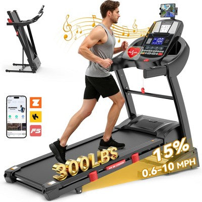 4.5HP Foldable Treadmill for Home, 15° Auto Incline, 300 Lb Capacity, 10MPH, APP Control, 71 Programs, Bluetooth