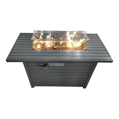 Mondawe 25" H x 42" W Outdoor Rectangular Steel Propane Fire Pit Table with Lid