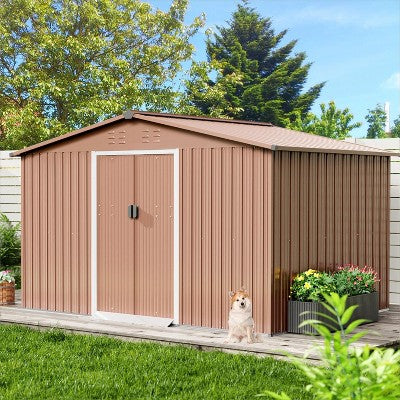 COZONY Outdoor Metal Storage Shed with Roof, Weatherproof Steel Tool Shed Lockable Door for Lawn Mower Bike Garden Equipment