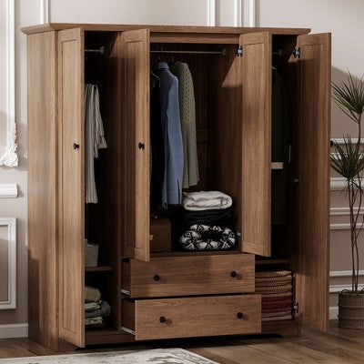 Whisen 4 Door Wardrobe Armoire Closet with 2 Drawers