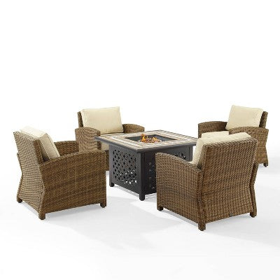 Bradenton 5pc Outdoor Wicker Arm Chair & Fire Table Set - Crosley